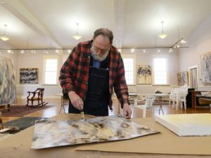 This Asphalt and Alkyd painting, with Michael Seiler is an excellent example of his Contemporary fine art, which was part of several exhibitions in galleries and museums and may be seen at Seilers' Studio and Gallery in Zanesville, Ohio.