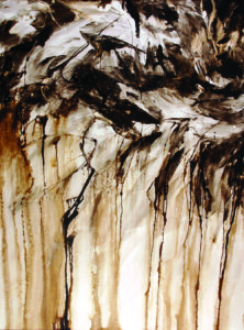 This Asphalt and Alkyd painting, The Rushing of Many Waters by Michael Seiler is an excellent example of his Contemporary fine art, which was part of several exhibitions in galleries and museums and may be seen at Seilers' Studio and Gallery in Zanesville, Ohio.