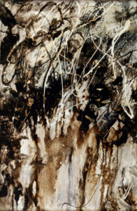 This Asphalt and Alkyd painting, The Rushing of Many Waters by Michael Seiler is an excellent example of his Contemporary fine art, which was part of several exhibitions in galleries and museums and may be seen at Seilers' Studio and Gallery in Zanesville, Ohio.